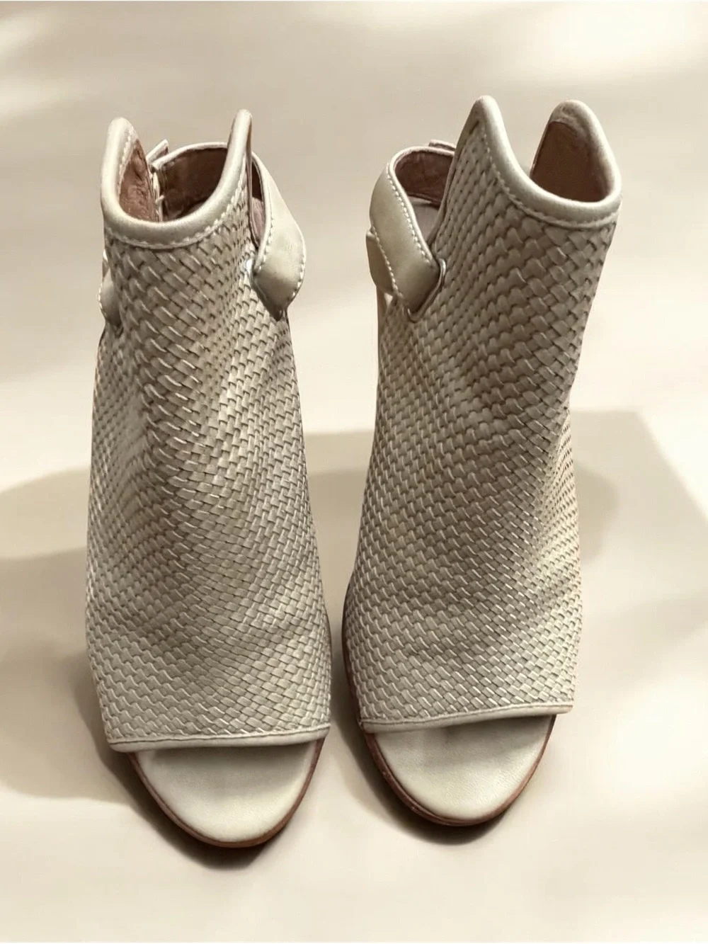 Frye Woven Peep-Toe Slingback Block Heels in Beige